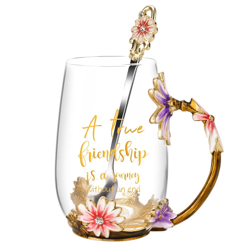 OEAGO Friendship Gifts for Women Best Tea Cup Friend Gifts for Women Flower Coffee Mug Christmas Birthday Gifts for Female Coworker - Image 1